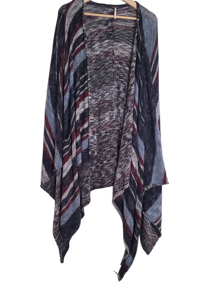 Free People Size Small Oversized Striped Linen Blend Poncho Sweater Cardigan - Picture 5 of 10